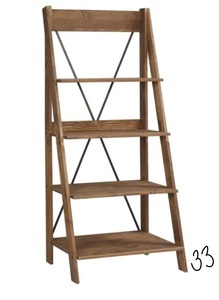 WELWICK DESIGNS 68 in. Brown Wood 4-shelf Ladder Bookcase with Open Back