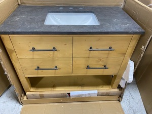 Windwood 42 in. W x 22 in. D x 34 in. H Bath Vanity in Natural with Blue Limestone Vanity Top with White Basin