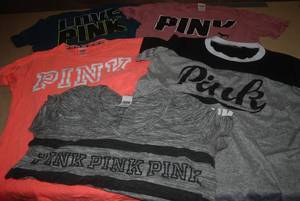 lot 93 image: 5 PINK shirts xs-medium, 1 under ar...