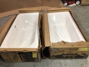 Lot of 2 Maui 60 in. Left Drain Rectangular Alcove Soaking Bathtub in White by Bootz Industries Customer Returns See Pictures