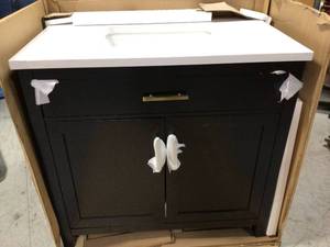 Bonheur 36 in. W x 21 in. D Vanity in Black with Ceramic Vanity Top in White with White Basin by Home Decorators Collection