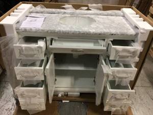 Windlowe 49 in. W x 22 in. D x 35 in. H Bath Vanity in White with Carrera Marble Vanity Top in White with White Sink by Home Decorators Collection