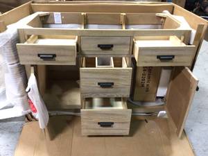 Stanhope 37 in. W x 22 in. D Vanity in Reclaimed Oak with Engineered Stone Vanity Top in Crystal White with White Sink by Home Decorators Collection