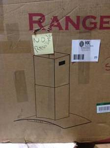 lot 23 image: Akdy  30 in. 343 CFM Convertible Kitchen Island Mount Range Hood in Black Painted Stainless Steel with Tempered Glass see pictures