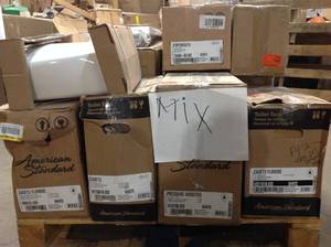 lot 25 image: Pallet with Assorted Toilet pieces American Std and Cub Cadets see pictures