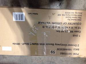 lot 33 image: StyleWell White Wood Entryway Bench with 2 Drawers (44.88 in. W x 18.9 in. H) see pictures