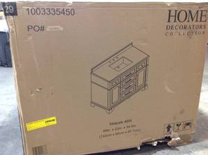 lot 37 image: Home Decorator Melpark 48 in. W x 22 in. D Bath Vanity in White with Cultured Marble Vanity Top in White with White Sink see pictures