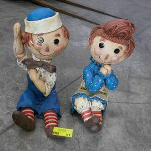 lot 111 image: Plaster Raggedy Ann and Andy figures approx 15 tall