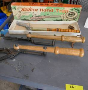 lot 121 image: Lot of 3 Clay pigeon throwers, one vintage 1953