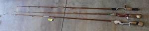 lot 179 image: 3 Vintage bamboo fishing rods 5 and 6 ft long, hexagon shape
