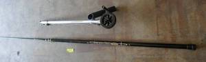 lot 180 image: Cabelas 16 ft fiberglass extending crappie pole and a downrigger
