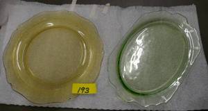 lot 193 image: 2 depression glass platters, no chips, cracks