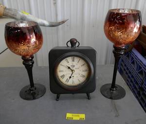 lot 204 image: Home dcor, 2 large goblets and nice wood clock