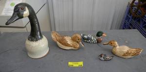 lot 208 image: Canada goose pottery and 2 very unique ducks that appear to be made from reinforced tape pieces