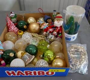 lot 223 image: Lot of christmas tree decorations including a small light up tree