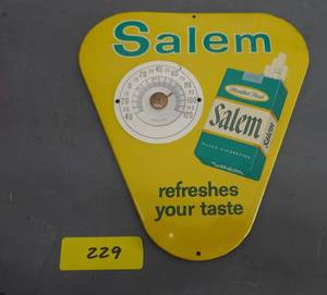 lot 229 image: Very nice condition Salem cigarette advertising thermometer, accurate