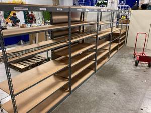 lot 248 image: Shelving lot - 50 wood shelves, 8 sections, already taken down