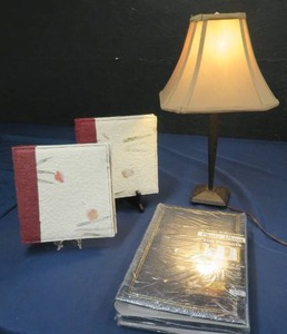 lot 40 image: CUTE LAMP WITH SHADE AND 4 NEW PHOTO ALBUMS