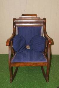 lot 4 image: Antique Wood Upholstered Rocking Chair