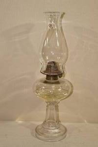 lot 24 image: Antique Oil Lamp - Beaded Chimney - White Flame Burner