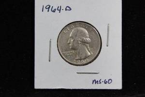 lot 35 image: 1964-D Washington Silver Quarter Coin