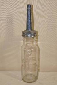 lot 57 image: Vintage Standard Oil Embossed Glass Oil Bottle with Spout