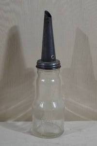 lot 58 image: Antique BOE - Minneapolis Embossed Glass Oil Bottle with Mobil Spout