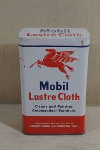lot 52 image: Antique Mobil Lustre Cloth Cleaner and Polisher Can