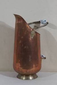 lot 65 image: Tall Copper Coal Scuttle Umbrella Stand - Ceramic Handles
