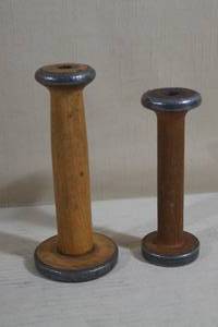 lot 77 image: 2 Antique Wood Spools - Metal Rim