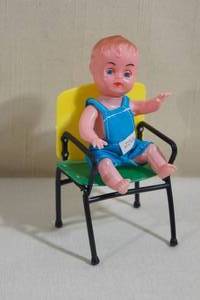 lot 97 image: Vintage Blown Plastic Baby Toy with Chair - Unused
