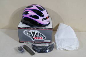 lot 43 image: Vega Pink Flame Motorcycle Helmet - Small