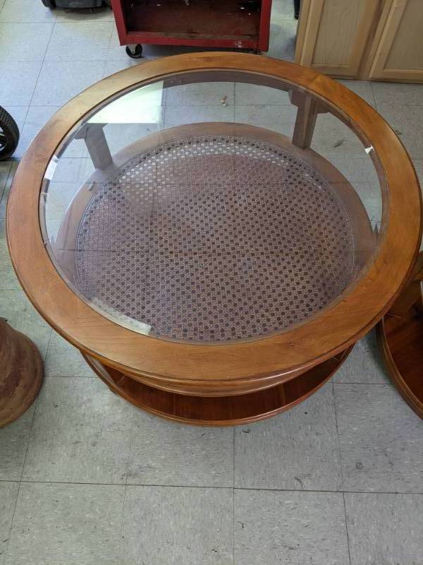 lot 176 image: Set of (2) Accent Tables - Wood, Glass Rattan