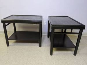 lot 908 image: Lot of (3) End Tables & 1 Vintage Freestanding Dresser Mirror