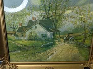 lot 973 image: Country Home Print with Very Ornate Gold Frame