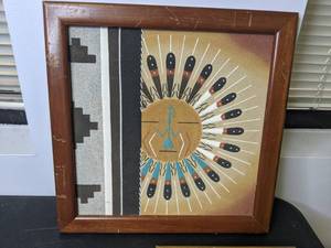 lot 976 image: Lot of (3) Bill Jaxon Native American Art Prints & 1 Native American Fiber Art Piece