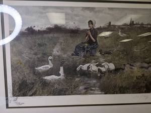lot 978 image: Beautiful Leon Moran, Maiden with Geese (Large Print)
