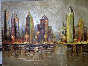 lot 988 image: Very Large Painting on Canvas - City by the Sea