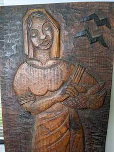 lot 964 image: Stunning Wood Relief Carving of Village Woman