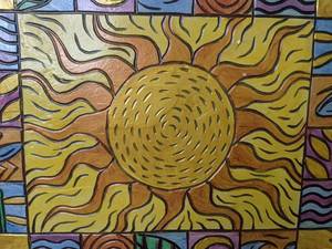 lot 965 image: Colorful Sunshine Wood Carved Art, Signed