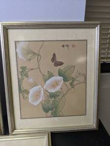 lot 969 image: Set of (3) Asian ButterflyFloral Prints (Framed)
