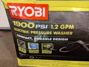 lot 8 image: Brand New Ryobi 1900 PSI 1.2 GPM Cold Water Wheeled Electric Pressure Washer