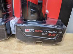 lot 15 image: Brand New Milwaukee M12 12-Volt Lithium-Ion XC Extended Capacity 3.0 Ah Battery Pack 2-Pack