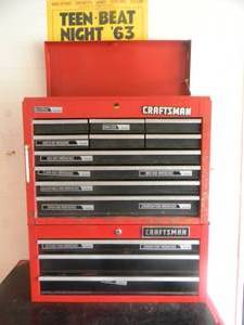 lot 5 image: AWESOME - CRAFTSMAN DOUBLE STACK TOOL CHESTCABINET - NICE - LOADED WITH TOOLS - TO MANY TO LIST - APPROX 26 BY 32 SEE PICTURES