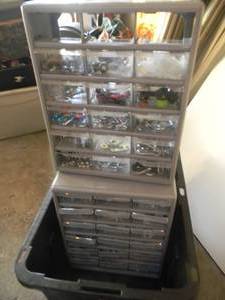 lot 67 image: LARGE TOTE WITH 4 CONTAINERS FILLED WITH NUTS BOLTS AND EVERYTHING ELSE - SEE PICTURES