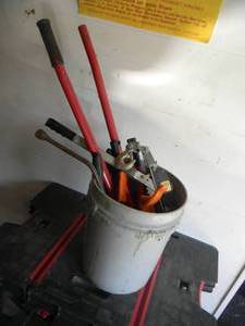 lot 92 image: 5 GALLON BUCKET FULL OF BOLT CUTTERS & MORE - SEE PICTURES