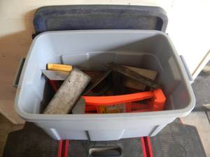 lot 94 image: TOTE OF DRYWALL TOOLS & MORE - SEE PICTURES
