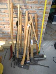 lot 96 image: LARGE GROUP OF SLEDGE HAMMERS, PICKS & MORE - SEE PICTURES
