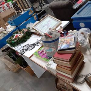 Variety of Books, Holiday Decor, La...
