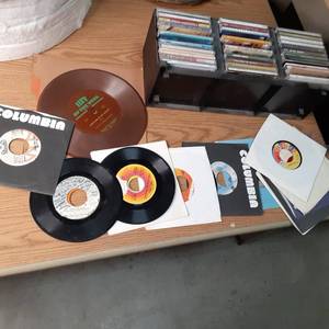 CD Rack With CDs, and Vintage 45 R...